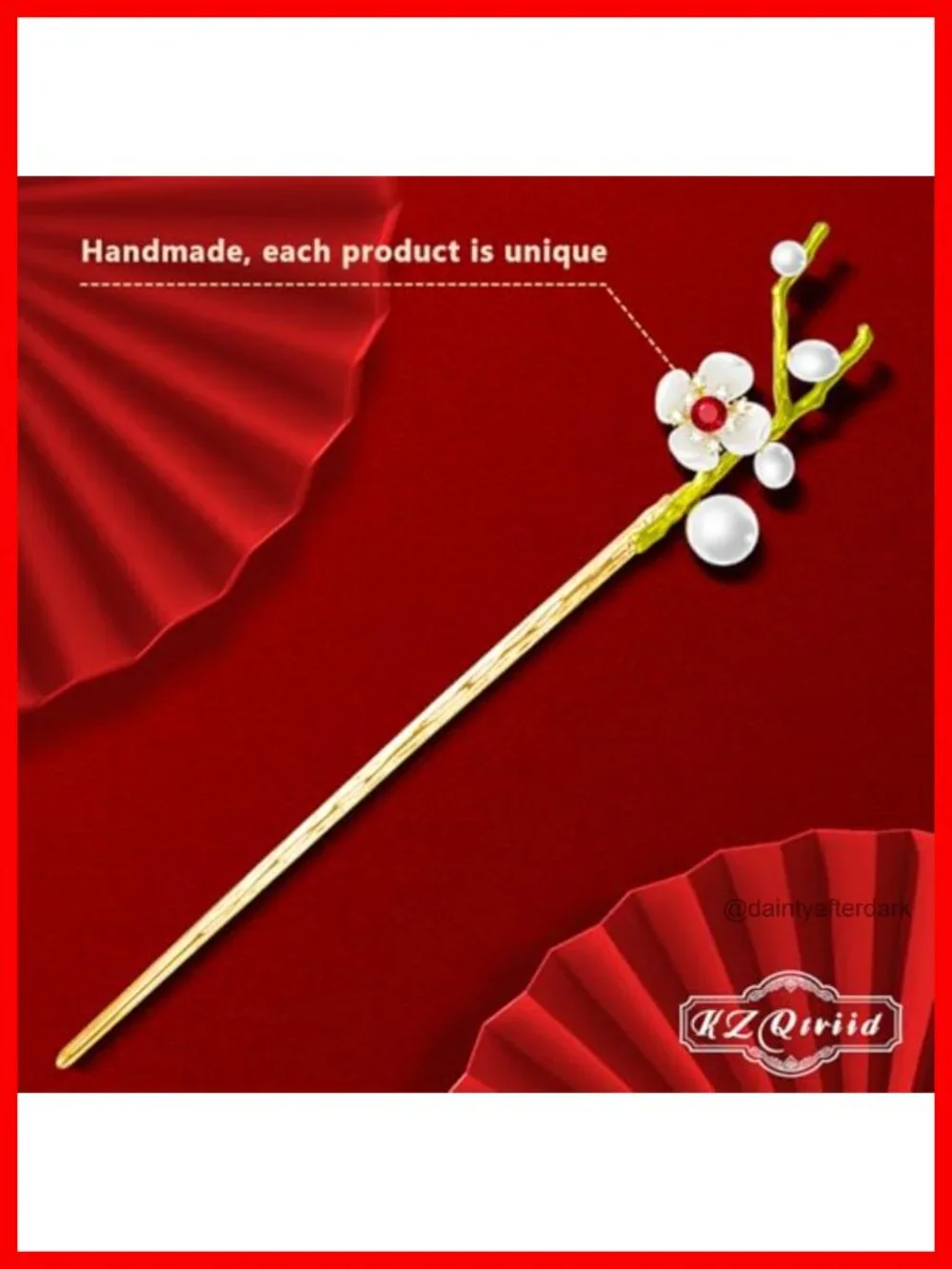 14k Gold Plated Copper Vintage Handcrafted Pearl Shell Hair Stick Hair Clip